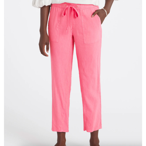 Kut From The Kloth Pants 3X Pink Linen Straight Leg Pull On Drawstring Rosalie - Picture 1 of 16